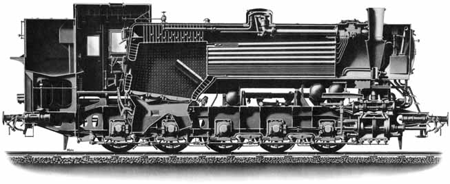 Schnitt einer E h2 Güterzug-Tenderlokomotive, Baureihe 82 Schnitt einer E h2 Güterzug-Tenderlokomotive, Baureihe 82